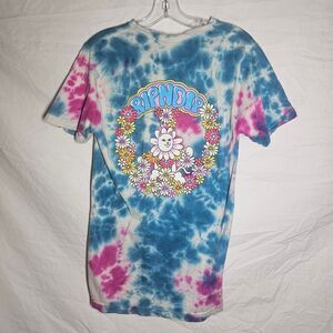 Rip n dip blue pink tie dye skater cat flip off tee